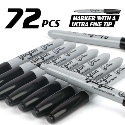Permanent Markers Ultra Fine Tip, Bulk Pack Of 72 Count Black Permanent Marker Set, Quick-Drying Ink, Works On Plastic, Wood, Stone, Metal And Glass