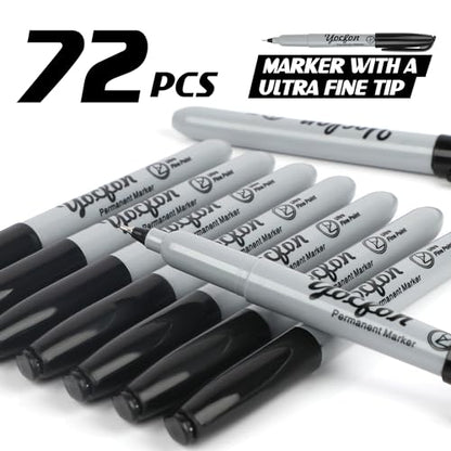 Permanent Markers Ultra Fine Tip, Bulk Pack Of 72 Count Black Permanent Marker Set, Quick-Drying Ink, Works On Plastic, Wood, Stone, Metal And Glass
