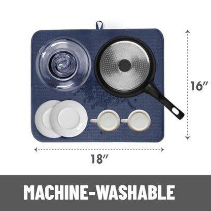 Bellemain XXL Dish Mat Microfiber Dish Drying Mat, Super absorbent (16" x 18", Navy) - color: Navy, size: 16" x 18"