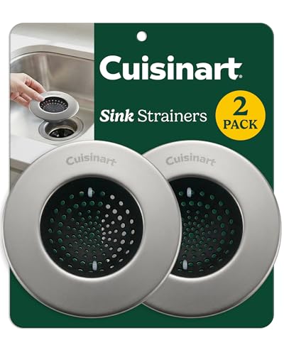 Cuisinart Sink Strainers- 2 Pack Kitchen Sink Drain Strainer & Food Catcher with Enamel-Coated Stainless Steel Rim and Silicone Base, Fits Standard 3.5" Drains, Outer Diameter 4.35", Scratch-Safe - color: Brushed Steel