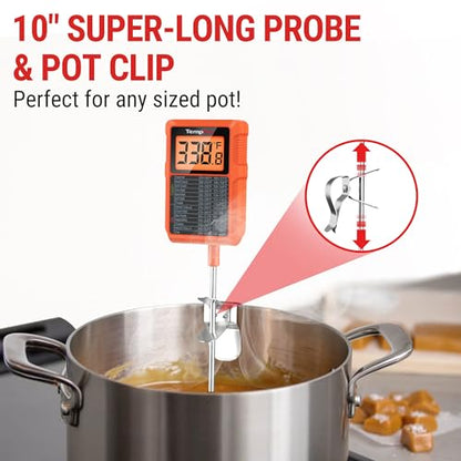 TempPro TP510 Waterproof Digital Candy Thermometer with Pot Clip, 10" Long Probe Instant Read Food Cooking Meat Thermometer for Grilling BBQ Deep Fry Oil Fathers Day Gift (Previously ThermoPro) - style: Temperature Guide