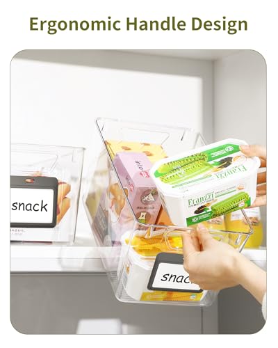iCASA 6 Pack Clear Plastic Storage Bins with Labels for Pantry Organization | Large Clear Bins for Organizing, Ideal for Shelves, Cabinet, Under Sink, Laundry, Closet, Kitchen, Fridge, Bathroom Organizer