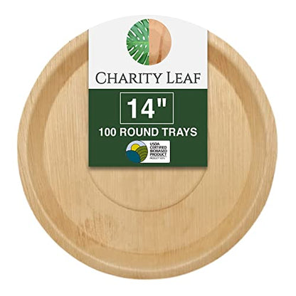Charity Leaf Disposable Palm Leaf 14" Round Trays (100 pieces) Bamboo Like Serving Platters, Disposable Boards, Eco-Friendly Dinnerware For Weddings, Catering, Events - color: 100, size: 14" Round