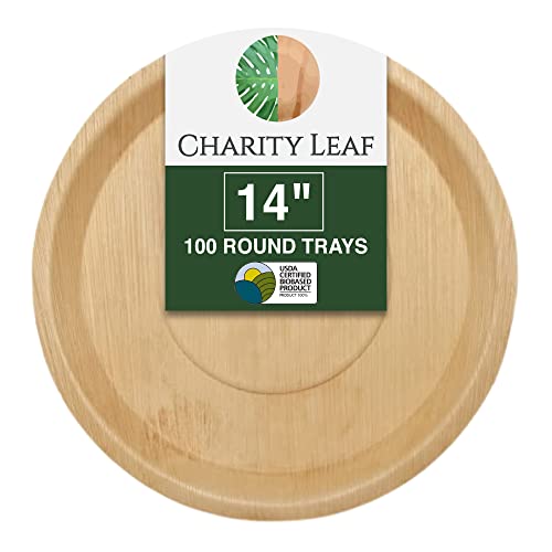 Charity Leaf Disposable Palm Leaf 14" Round Trays (100 pieces) Bamboo Like Serving Platters, Disposable Boards, Eco-Friendly Dinnerware For Weddings, Catering, Events - color: 100, size: 14" Round