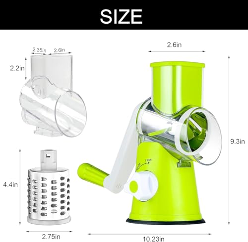 Cambom Rotary Cheese Grater Hand Crank Cheese Shredder for Fresh Cheese, Vegetable, Nuts,Non-slip Suction Base，Three Blades,Green - color: Green, size: 3 BLADES