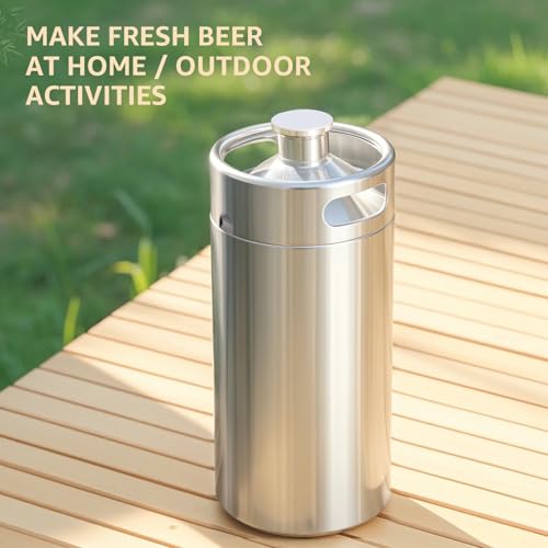 Mini Keg Growler, 128OZ Stainless Steel Mini Keg, Portable Mini Kegerator Beer Keg Growler with Beer Hose & Seal knob Cover, Pressurized Growler Mini Beer Growler for Homebrew Party Picnic - color: Silvey