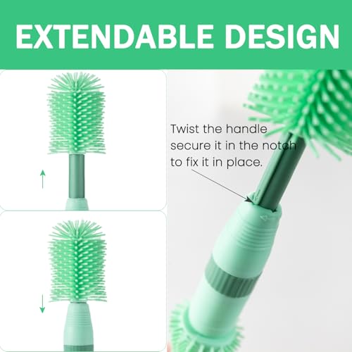 Travel Bottle Brush, 6-in-1 Portable Travel Bottle Cleaner Kit with Small Bottle Brush Built in Drying Rack, Nipple Brush, Straw Brush, Soap Dispenser, for Baby Bottles Under 8 OZ, BPA-Free(Green) - color: Green