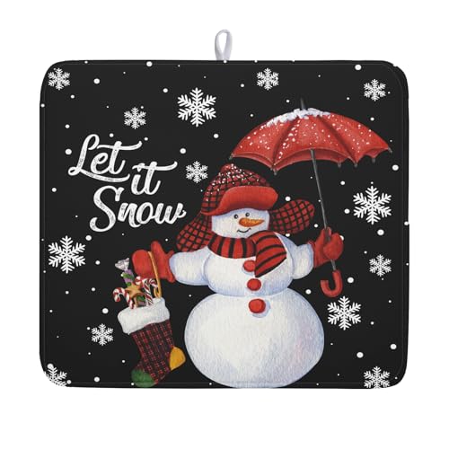 Winter Snowman Dish Drying Mat, Christmas Snow Dish Drying Mat for Kitchen Counter, Christma Cute Snowman Absorbent Fast Dry Dish Drainer Mat Protector Xmas Microfiber Dish Drying Pad 16x18 Inch - color: Let It Snow, size: 16" x 18"