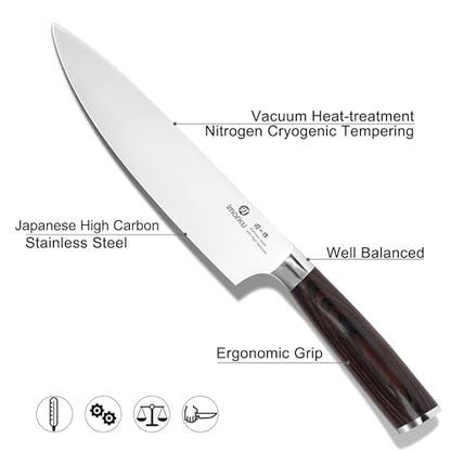 imarku 3 Pieces Knife Set, Japanese High Carbon Stainless Steel Chef Knife Set, Professional Chef Knives with Ergonomic Pakkawood Handle, Ultra Sharp Cooking Knives for Kitchen & Home Cooking - color: Red Brown