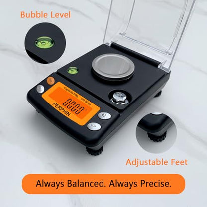 Milligram Scale, Dual Powered, Large Display, mg Scale, Adjustable Feet, 50g x 0.001g -Black, Digital Powder Scale, Level Bubble, Accurate and Sensitive