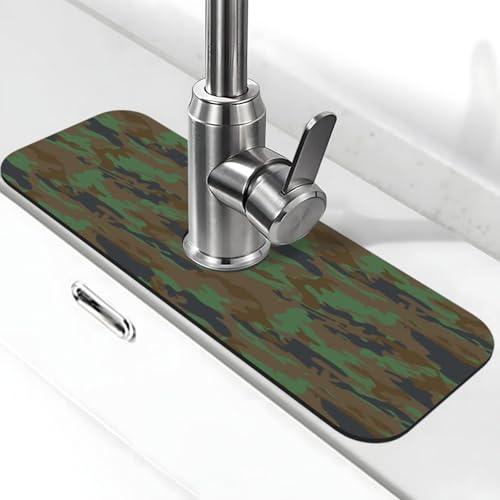 Camouflage Green Brown Camo Faucet Mat For Kitchen Sink, Absorbent Countertop Protector, Quick Dry Sink Splash Guard Pad, Waterproof Draining Mat 15" X 5.5" - color: Style 2