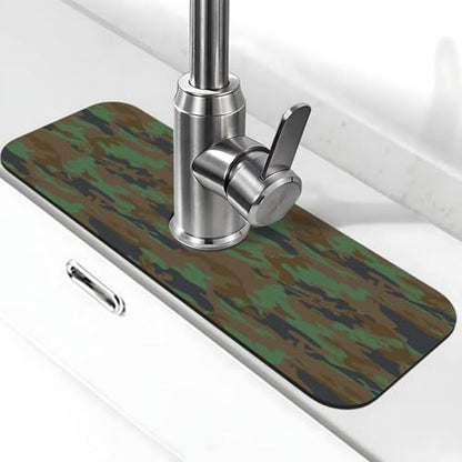Camouflage Green Brown Camo Faucet Mat For Kitchen Sink, Absorbent Countertop Protector, Quick Dry Sink Splash Guard Pad, Waterproof Draining Mat 15" X 5.5" - color: Style 2