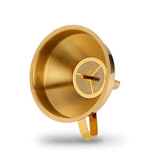 Stainless Steel Wide Mouth Funnels with Detachable Strainer, 5-inch Funnel for Filling Small Bottles and Jars, Cooking Oil and Transmission Liquid and Powder, Food Grade Metal Kitchen Funnels Gold - color: Gold
