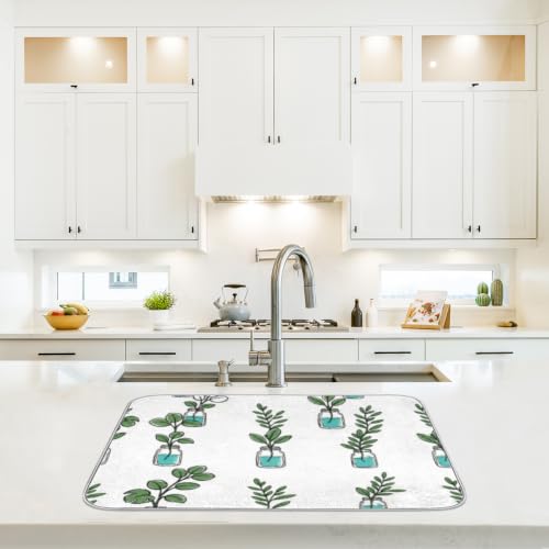 Mason Jar Plant Microfiber Dish Drying Mat Absorbent Non-Slip Fast Drying for Kitchen Counter 16"x18" - size: 16" x 18"