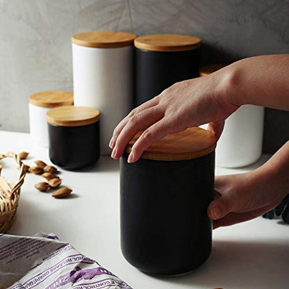 Ceramic Food Storage Jar Canister Modern Design Food Canisters with Airtight Seal Bamboo Lid, Loose Tea Coffee Spice Nuts Snacks Storage Jar Canister (White 33.81oz/1000ml) - size: White 31.67oz/900ml