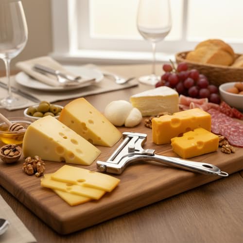 Stainless Steel Wire Cheese Slicer, Adjustable Hand Held Cheese Cutter with 8 Extra Wires & Wrench, Food Slicer for Block Butter Cutter Tools Cheeses Shaver(COLOR:silver)