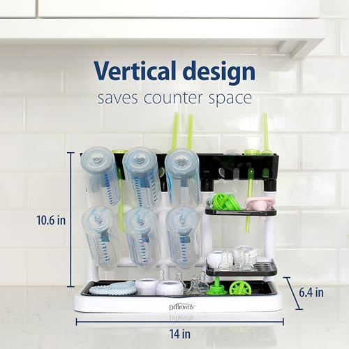 Dr. Brown's Drying Tower, Stand-Up Drying Rack, Countertop Baby Bottle Drying with Organized Storage for Baby Essentials, Space Saving Vertical Rack, Gray/White - style: Gray/White Rack