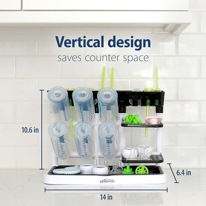 Dr. Brown's Drying Tower, Stand-Up Drying Rack, Countertop Baby Bottle Drying with Organized Storage for Baby Essentials, Space Saving Vertical Rack, Blue/White - style: Blue/White Rack