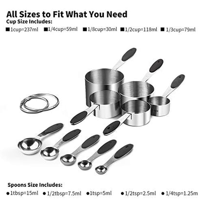 Measuring Cups : U-Taste 18/8 Stainless Steel Measuring Cups and Spoons Set of 10 Piece, Upgraded Thickness Handle(Black) - color: Black