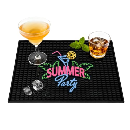 Neon Tiki Black Bar Mat 18 x 12 Inch - Thick Rubber Bar Mats for Countertop and Bartending - Professional Bar Spill Mat for Home Bar Accessories, Bar Cart Decor and Bartender Accessories （SXJQ） - color: Black-sxjq, size: 18" x 12"