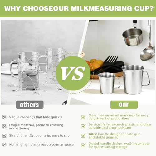Stainless Steel Measuring Cups 2-Pack, Unbreakable Metal Measuring Cup Set with Easy-Read OZ/ML Marks & Secure Grip Handle, Ideal for Kitchen, Baking, Bar, Party & Pet Food (48 oz+16 oz) - size: 48 oz+16 oz
