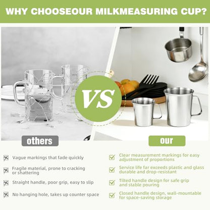 Stainless Steel Measuring Cups 2-Pack, Unbreakable Metal Measuring Cup Set with Easy-Read OZ/ML Marks & Secure Grip Handle, Ideal for Kitchen, Baking, Bar, Party & Pet Food (48 oz+16 oz) - size: 48 oz+16 oz