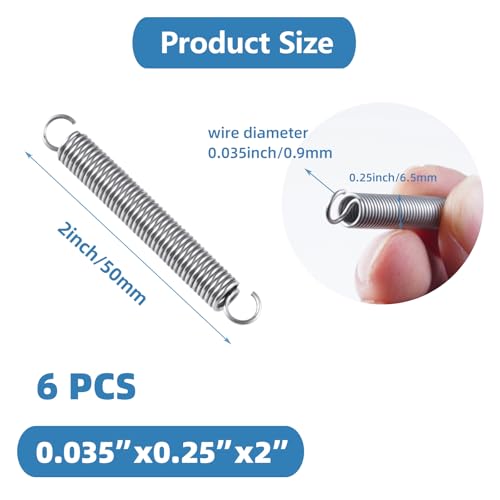 6pcs Extension Springs,0.035"x0.25"x2" 304 Stainless Steel Extension Springs with Hook Ends 2inch (6, 0.035"x0.25"x2") - size: 0.035"x0.25"x2"