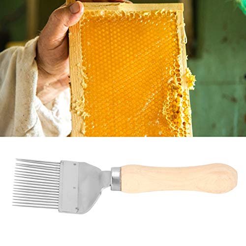 2pcs Bee Keeping Uncapping Fork, Stainless Steel Honey Comb Uncapping Fork Honeycomb Honey Scraper Wooden Handle Beekeeping Beekeeper Equipment Tool with 18 Tines for Beekeeping
