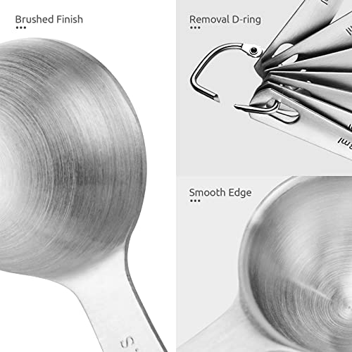 Measuring Spoons: U-Taste 18/8 Stainless Steel Measuring Spoons Set of 8 Piece: 1/8 tsp, 1/4 tsp, 1/3 tsp, 1/2 tsp, 3/4 tsp, 1 tsp, 1/2 tbsp & 1 tbsp Dry and Liquid Ingredients - size: L-8 pcs