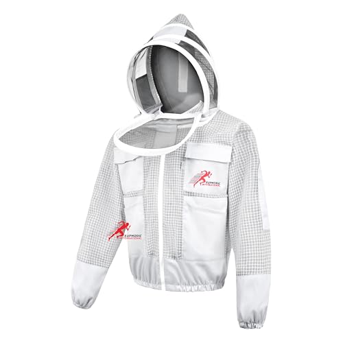 3 Layer Bee Jacket with Fencing Veil and One Pair of Gloves Ventilated Beekeeper Jacket (White, 2X-Large) - color: White, size: XX-Large