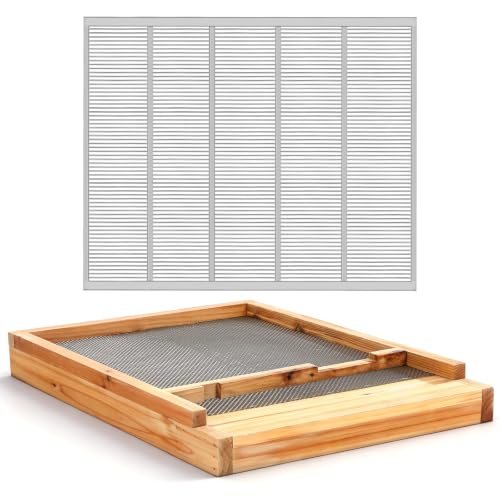 Beeveer 3 Pcs Beehive Parts Kit for 10 Frame Bee Hive, Beehive Screened Bottom Board with Entrance Reducer and Metal Queen Excluder for Beekeeping Supplies - style: Without Wooden Frame