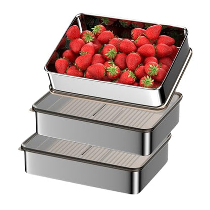 Stainless Steel Food Storage Containers, Silver, Airtight with Vacuum Seal, Stackable Rectangular, 3-Piece Set, BPA-Free Lids, for Meal Prep and Leftovers Storage (deep - 3.3'' Height) - color: Black - 3.3'' Height