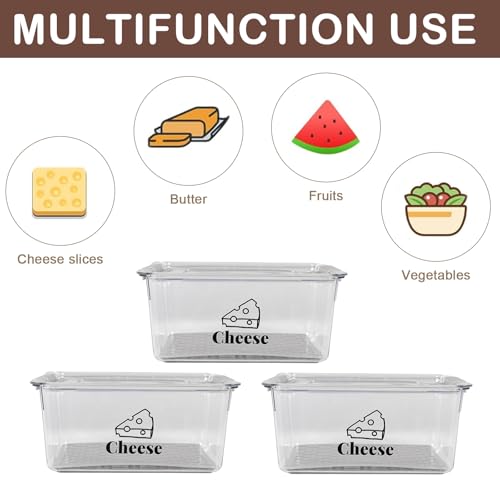 3 Pack Cheese Container Airtight with Draining Basket Cream Block Cheese Sliced Cheeses Box with Lid Saver for Fridge Deli Meat Storage Box,Cheeses Sliced,Grated,Cheddar Keeper - color: Clear - 3 Pack