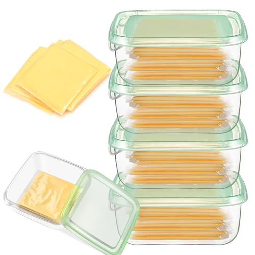 4 Pack Sliced Cheese Container for Fridge, Butter Block Cheese slicer Holder with Lids, Airtight Plastic Storage Box for Keeps Deli Cheese Fresh Longer