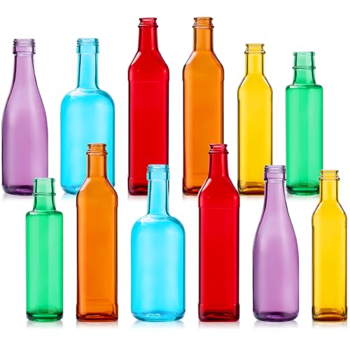 Zhehao 12 Pcs Colored Glass Bottles Colorful Empty Wine Bottles Decorative Glass Bottle for Bottle Tree Garden Yard Outdoor Home Decor(Light Rainbow Color,Square) - color: Light Rainbow Color, style: Square
