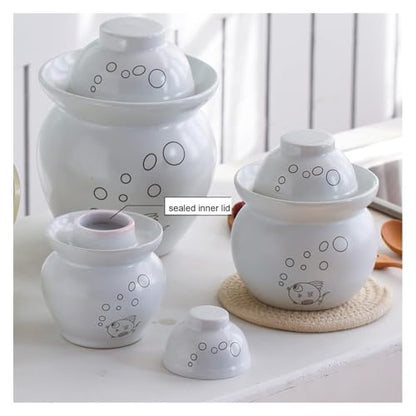 Fermentation Jars，Fermentation Crock Jar,Sauerkraut Crock,White Traditional Chinese Ceramic Fermentation Crock Jar Pickling Jar With Water Seal Airlock Lid,Large Thickened Ceramic Pickle Jar Kimchi Po - size: 0.6KG