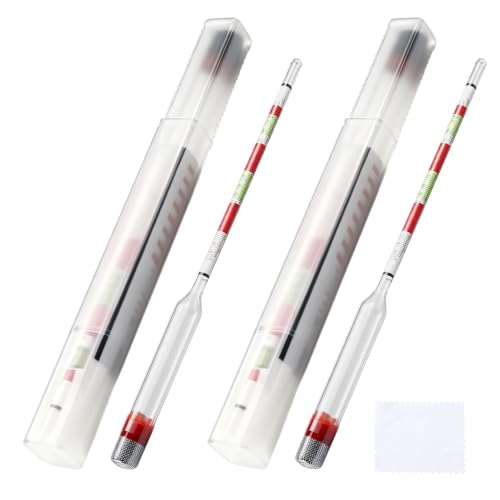 2 Pack Triple Scale Measure Hydrometer, Wine and Beer Hydrometer with Cleaning Cloth, Specific Gravity Tester for Alcohol Sugar, Home Brewing Equipment for Mead Wine Making Supplies