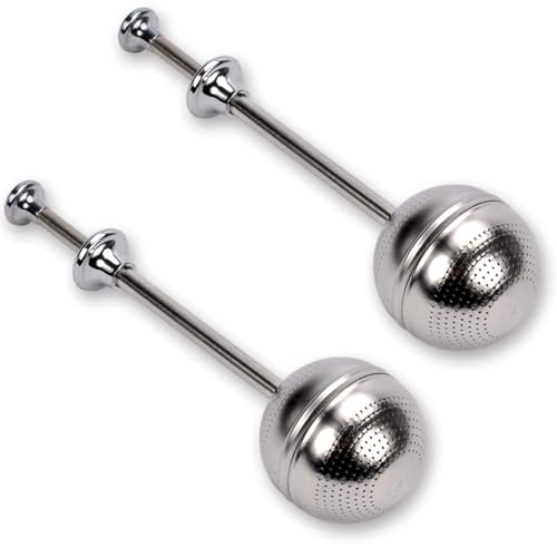 Long Handle Tea Ball for Loose Leaf Tea, Simple Pressing Operation, 2Pcs | Fine Mesh Holes, Stainless Steel Ball, No Tea Residue, For Cup and Teapot, Tea Lover Gift, Free Clean Brush - style: Long Handle Tea Ball x 2