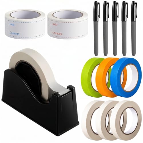 Resurhang 6 Rolls Freezer Tape with Tape Dispenser, 328 Yards Total, 1000 Pcs Freezer Labels, 5 Pcs Black Permanent Markers for Kitchen Refrigerator Food Meat Storage Organization Solution (Colorful) - color: Colorful