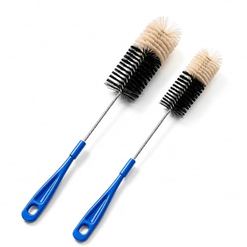 2 Pack 17 Inch Long Bottle Brush Set, Dual 2" & 1.3" Soft Nylon Bristles, Flexible Handle for Narrow Neck Bottles, Water Bottles, Kombucha, Wine Bottles, Spice Jars, Hummingbird Feeders