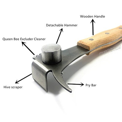 WEICHUAN Multifunction Hive Scraper Tool with Wooden Handle for Beekeeping | 7 in 1 Multifunction Beekeeping Tool Bee Hive Hand Tool for Beekeeper
