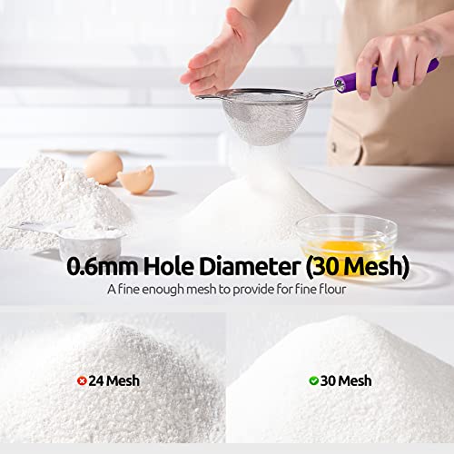 18/8 Stainless Steel Mesh Strainer: U-Taste 3.9 Inch Kitchen Fine Mesh Sieve Food Colander with Riveted Sturdy Silicone Handle and 30 Mesh Hole for Straining Flour, Quinoa, Tea, Juice (Purple) - color: (5) Purple, size: Small (3.9 x 11.1 in)