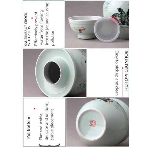 Hand Painted Traditional Chinese Porcelain Pickle Jar, Ceramic Fermentation Crock Pickling Pot, Fermenting With Water Seal Airlock Lid(A,3.5kg) - color: A, size: 3.5kg