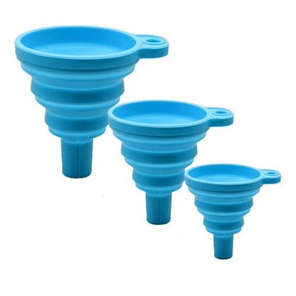 3 Pack Collapsible Silicone Funnels Kitchen Use Foldable Food Grade Liquid Transfer Tools Oil Water Spice Jar Bottle Filling, 12 g, 15 g, 38 g - color: Blue, size: 3Pack
