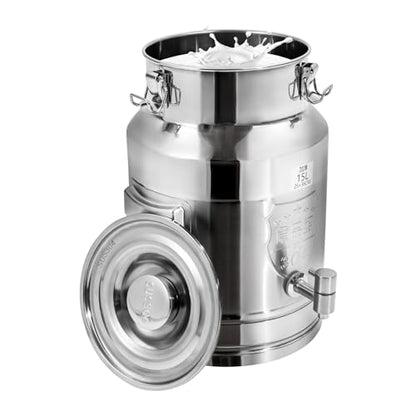 15L/4gal Milk Can with Spigot - 304 Stainless Steel Water Dispenser Food Storage Container for Liquid & Dry Goods, Wine Pail Bucket Metal Tote Jug for Kitchen, Farm - size: 15L/4gal