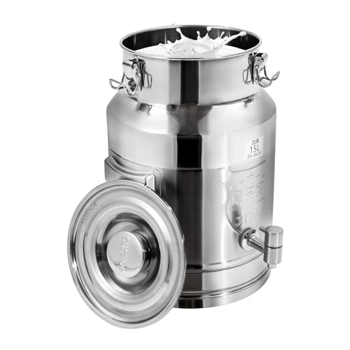 15L/4gal Milk Can with Spigot - 304 Stainless Steel Water Dispenser Food Storage Container for Liquid & Dry Goods, Wine Pail Bucket Metal Tote Jug for Kitchen, Farm - size: 15L/4gal