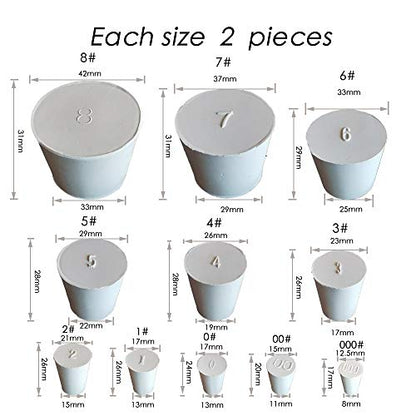White Rubber Stoppers Assorted 000# - 8#,22Pack,8mm to 42mm,Also as Lab Rubber Stopper Used for Sealing Balloon Bottles,Water Tank Etc (Each Size 2 Pieces)