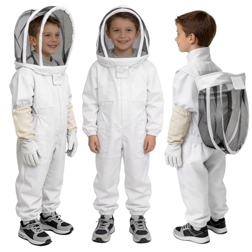 Bee Suit, Full Body Beekeeping Suit with Veil Hood (3‘3’‘ - 4’5‘’) | Professional Beekeeping Outfit, Includes Gloves, for Beekeepers and Beginners - size: Kids for 3‘3’‘ - 4’5‘’