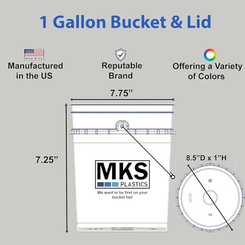 MKS Plastics 1-Gallon Bucket with Airtight Lid – Made in USA, Food Grade BPA Free Plastic, Heavy Duty Multi-Use, Metal Handle with Grip, Stackable Storage – White, 6 Pack - color: 1 Gallon - White, size: 6