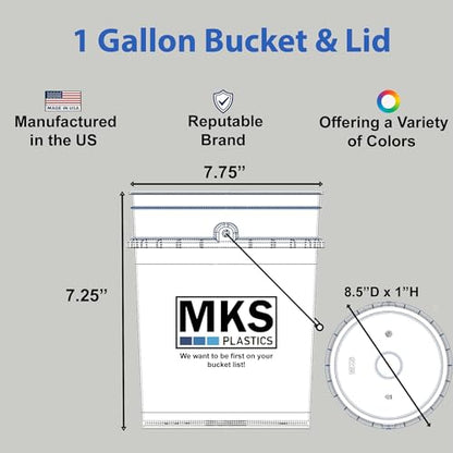 MKS Plastics 1-Gallon Bucket with Airtight Lid – Made in USA, Food Grade BPA Free Plastic, Heavy Duty Multi-Use, Metal Handle with Grip, Stackable Storage – White, 3 Pack - color: 1 Gallon - White, size: 3